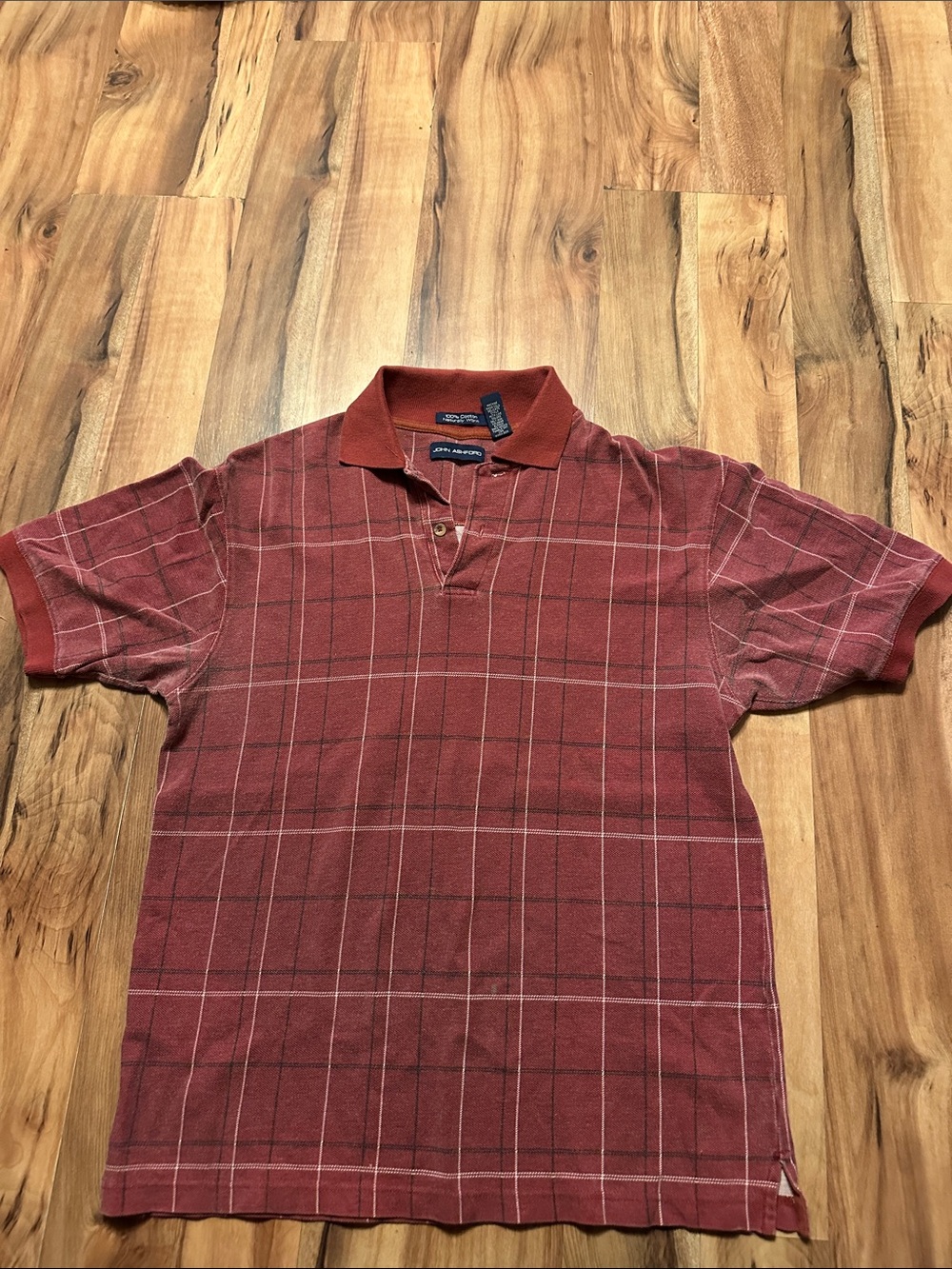 John Ashford Rust Red Plaid Polo